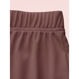 Sold Ribbed Elastic Waist Shorts, Casual Basic Shorts For Summer & Spring, Women's Clothing