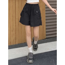 Summer Chic Drawstring Cargo Shorts - Comfortable Polyamide Fabric, Machine Washable, Solid Color, Casual Style for Women - Perfect for Outdoor Activities