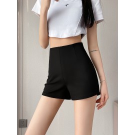 Solid Color Slim Shorts, Casual High Waist Shorts For Spring & Summer, Women's Clothing