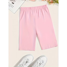 Solid Color Skinny Stretchy Shorts, Casual High Waist Shorts For Spring & Summer, Women's Clothing