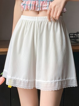 Chic Lace-Trimmed Safety Shorts for Women - Plus Size, Loose Fit, Non-See-Through, Perfect for Layering & Casual Wear