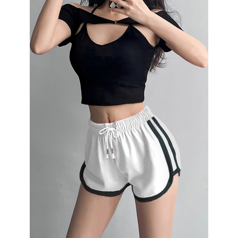 Women's Breathable White Casual Athletic Shorts - Loose Fit, Drawstring Waist, Perfect for Running & Fitness Women's Breathable White Casual Athletic Shorts - Loose Fit, Drawstring Waist, Perfect for Running & Fitness