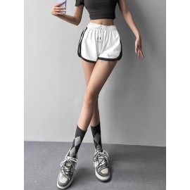 Women's Breathable White Casual Athletic Shorts - Loose Fit, Drawstring Waist, Perfect for Running & Fitness