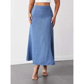 Women'S High-Waist Mermaid Denim Skirt, Casual Style, Non-Stretch Cotton Blend, Solid Color, with Zipper Detail, for Spring/Summer/Fall - Woven Fish Tail Skirt