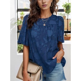 Womens 3/4 Bell Sleeve Blouse Summer Crewneck Lace Tops Floral Shirts